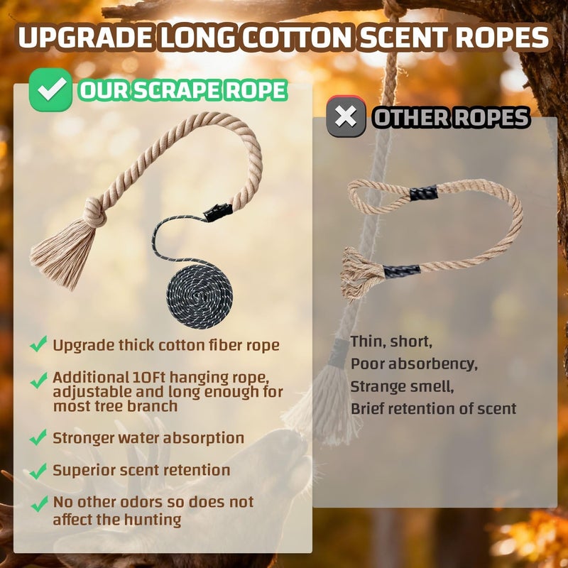 Niantime Deer Hunting Mock Scrape System Cotton Rope, 35 Inch Length with 10ft Adjustable Rope for Deer, Rigid Hunting Accessories for Hunter Gifts - Image 3
